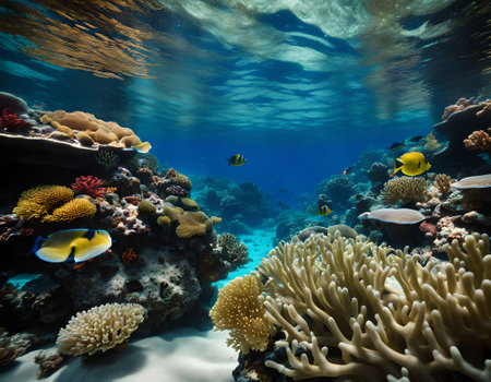 Underwater view of coral reef with fish and corals. Underwater world.の素材