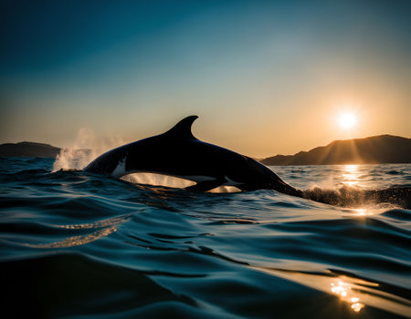 Beautiful killer whale in the ocean at sunset. Toned.の素材