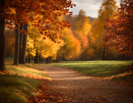 Autumnal alley in the park. Autumn landscape with colorful trees.の素材