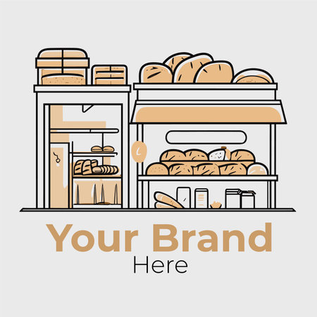 Bread shop. Bakery store. Vector illustration in line styleのイラスト素材