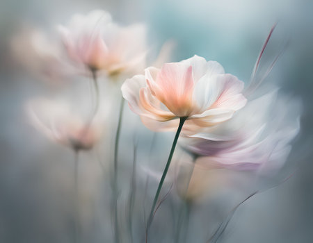 Beautiful cosmos flowers in soft color and blur style for background.の素材