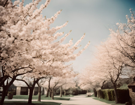 Cherry blossoms on a spring day. Filtered image processed vintage effect.の素材