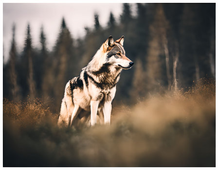Beautiful wolf in the forest. Filtered image processed vintage effect.の素材