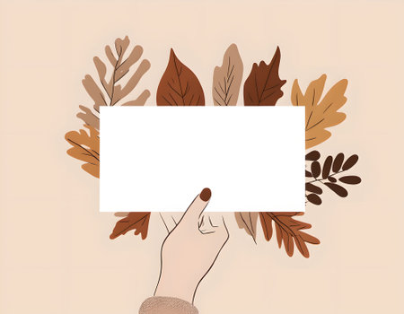 Hand holding blank paper with autumn leaves. Vector illustration in flat styleの素材