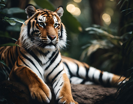 Siberian Tiger in the jungle,selective focus and vintage toneの素材