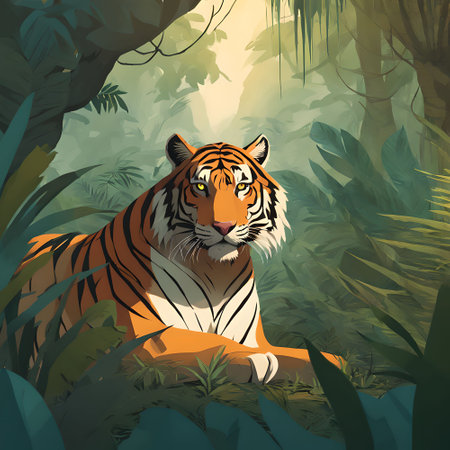 Tiger in the jungle. Vector illustration of a tiger in the jungle.の素材