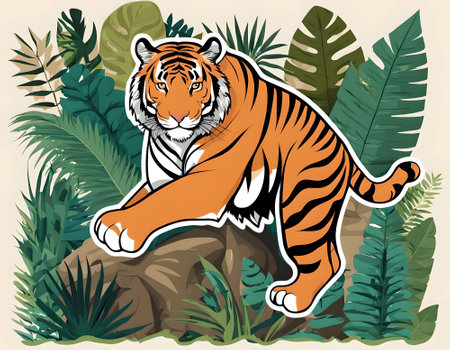 Tiger in jungle. Vector illustration of a tiger in the jungle.の素材