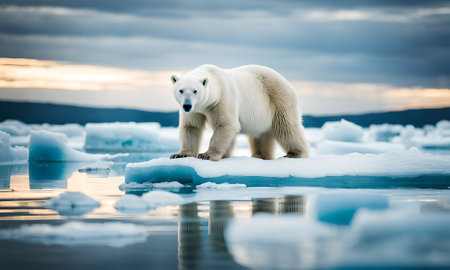 Polar bear (Ursus maritimus) on the pack ice, north of Svalbard Arctic Norwayの素材