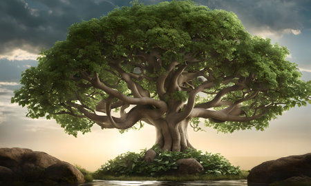 Big tree in the forest. 3D render. Conceptual imageの素材
