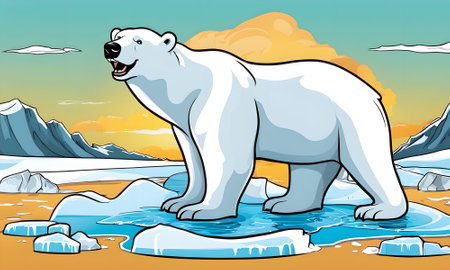 Polar bear on the ice. Vector illustration in cartoon style.の素材