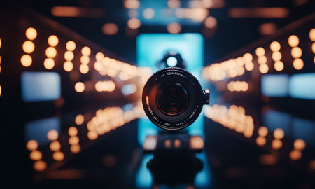 Camera lens on a bokeh background. Close-up.の素材