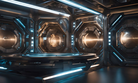 3D rendering of Futuristic Sci-Fi Spaceship Interior Backgroundの素材