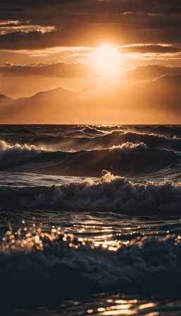 Beautiful sunset over the sea. Sunset over the sea. Sea waves.の素材