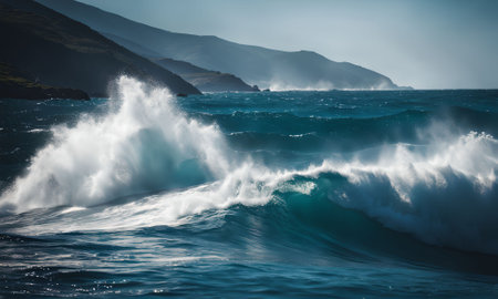 Waves crashing on the shore in the Atlantic Ocean, New Zealandの素材