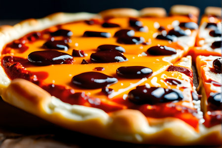 pizza with cherry jam on a wooden background. tinting. selective focusの素材