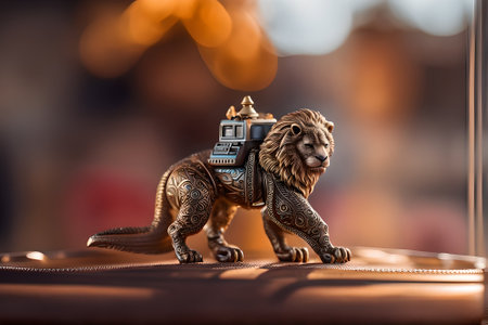Lion figurine on the background of a window with bokehの素材
