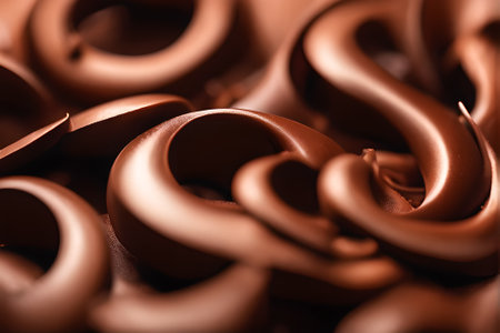 Chocolate curls as background, closeup. Shallow depth of fieldの素材