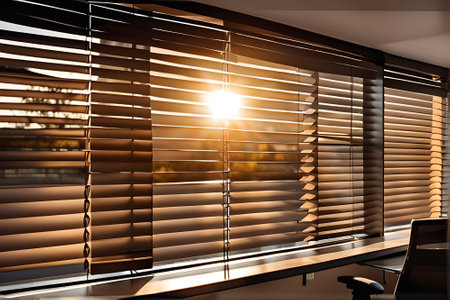 Sunlight through the blinds on the window. 3d renderingの素材