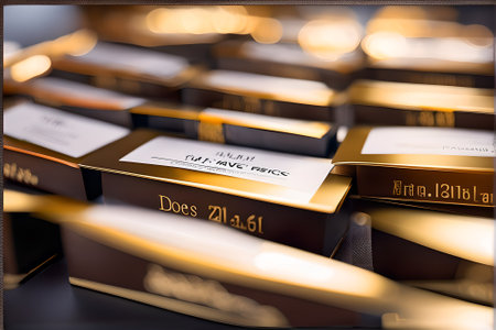 Gold ingots in a store. 3D rendering. Selective focus.の素材