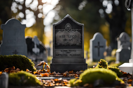 Gravestones in the cemetery, shallow depth of field, selective focusの素材