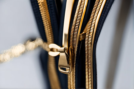 Zipper close-up. Macro shot of a zipper with shallow depth of field.の素材