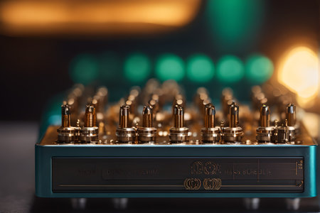 Close up of a set of brass drill bits. Selective focus.の素材