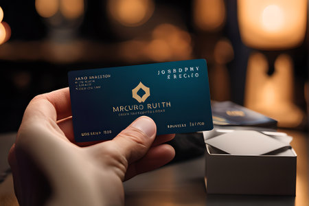 hand holding credit card on blurred background with bokeh, online shopping conceptの素材