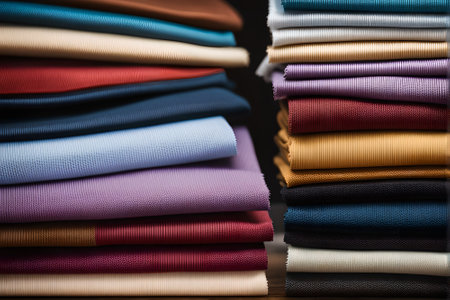 Colorful fabric samples on a black background. Selective focus.の素材