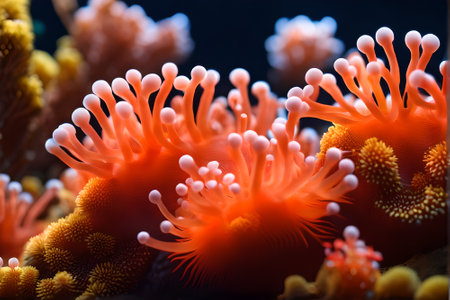 Colorful coral on dark background. Close-up. Underwater photography.の素材