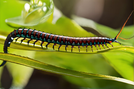 Macro of a caterpillar (Cethosia cyane)の素材