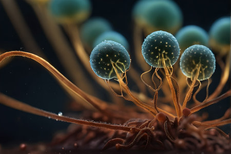 3d illustration of sperm and egg cell, spermatozoonsの素材