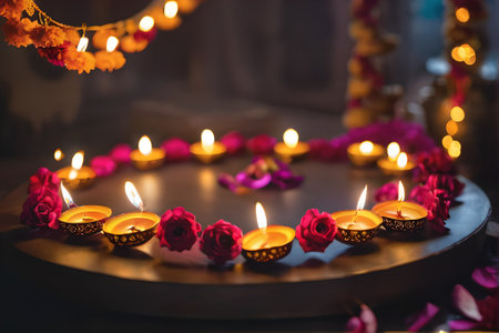 Beautiful burning candles for Diwali or Deepawali celebrationの素材