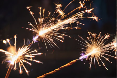 Colorful fireworks in the night sky. New Year and Christmas.の素材