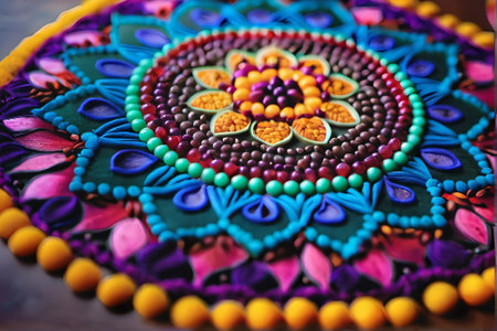 Colorful mandala for sale at a market in India. Close upの素材