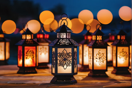 Lanterns in the night, Ramadan Kareem concept.の素材