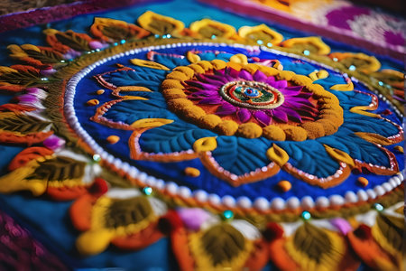 Colorful indian paisley on display at a market in Indiaの素材