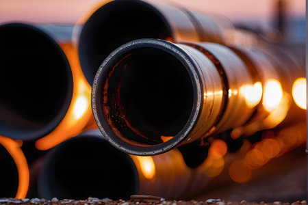 Pipes of the water supply system in the evening, close-upの素材