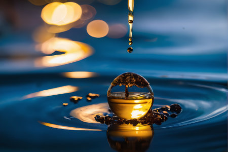 A drop of water falls into a drop of water. Splash effect.の素材