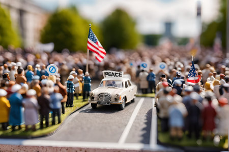 Miniature model of a police car with the flag of the United States of America.の素材