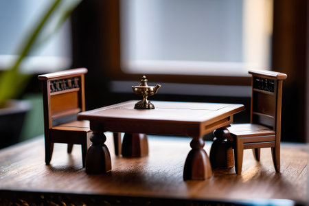 Wooden table and chairs in a restaurant. Selective focus.の素材