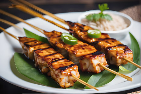 grilled eel with rice on plate, japanese foodの素材