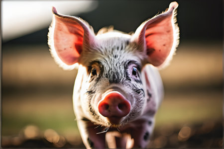 Cute piglet on the farm. Portrait of a cute pig.の素材