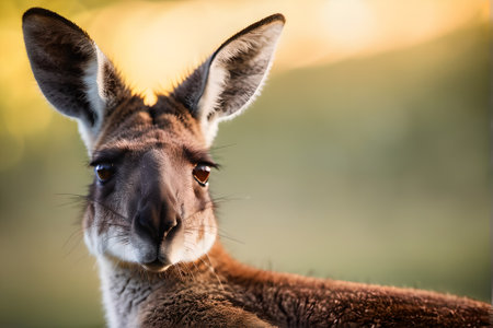 Close up portrait of kangaroo looking at camera with blurred backgroundの素材