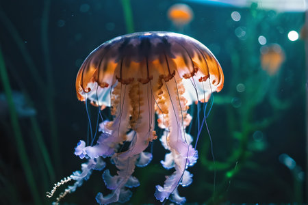 Beautiful jellyfish swimming in the aquarium. Underwater world.の素材