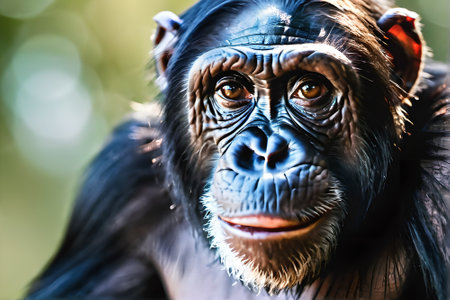 Chimpanzee monkey portrait in natural environment. Wildlife scene from nature.の素材