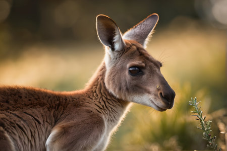 Portrait of a baby kangaroo in the sunset light.の素材