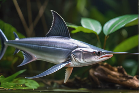 Swordfish in a pond in a tropical garden. Wildlife animal.の素材