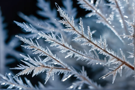 Hoarfrost on the branches of a bush close-up.の素材