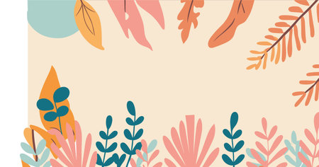 Floral background with tropical leaves. Vector illustration in flat style.のイラスト素材
