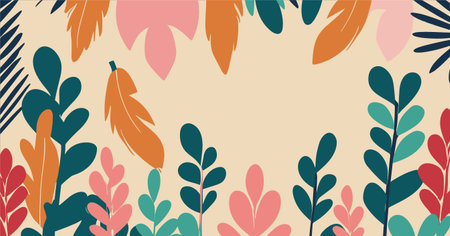 Floral background with leaves and branches in pastel colors. Vector illustration.のイラスト素材